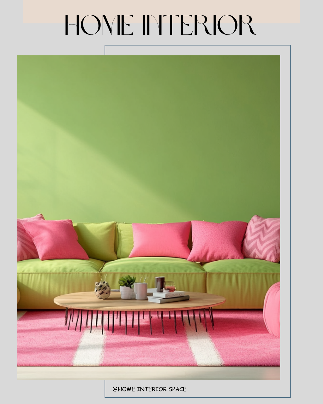 Coral Pink with Olive Green home interior Design